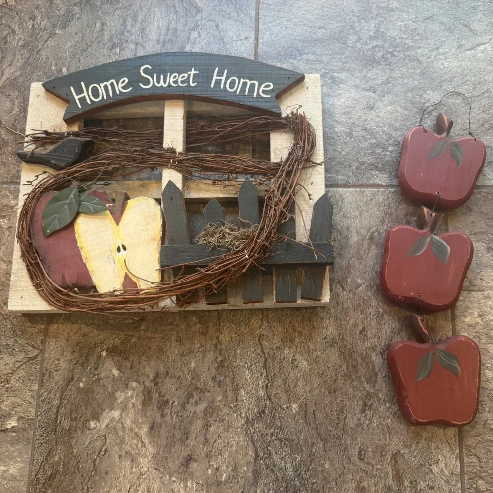Rustic Country Farmhouse Home Sweet Home Wood Wall Decor Set Apples Kitchen Lot